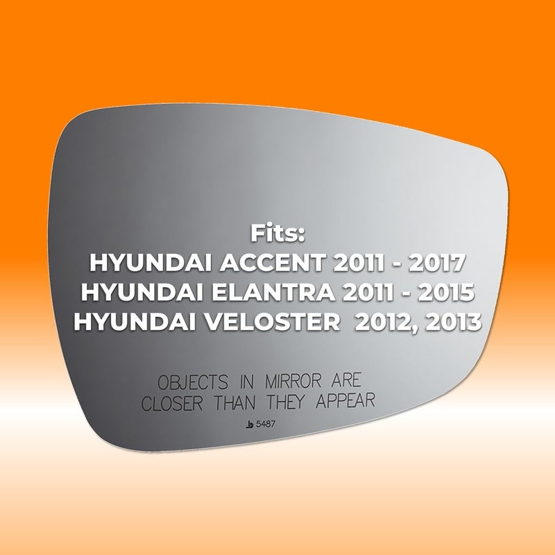 Burco 5487 Convex Passenger Side View Non-Heated Mirror Glass, OEM# 876211R210/876211R220/876211R200/876213X560/876211R300, Fits Hyundai Accent 2011-2017 Elantra 2011-2015 Veloster 2012-2013, Snap Fit - Image 3